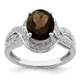 thumbnail image 1 of 925 Sterling Silver Rhodium Diamond and Oval Checker-Cut Smoky Quartz Ring, 1 of 2