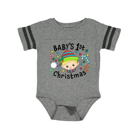 

Inktastic Baby s 1st Christmas Elf Boy with Candy Canes Gift Baby Boy or Baby Girl Bodysuit