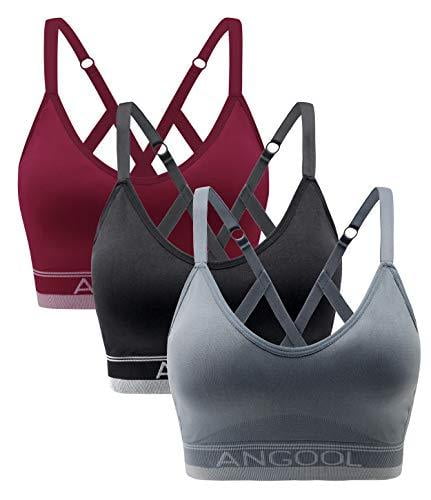 ANGOOL Strappy Sports Bras for Women Medium Support Wirefree Yoga Bra Activewear 