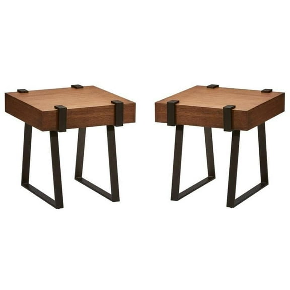 Home Square Contemporary Wood End Table in Canyon Oak - Set of 2