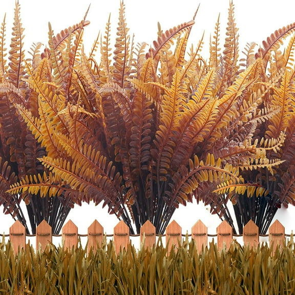 Viworld 4PCS Artificial Fall Plants, Outdoor Indoor UV Resistant Fake Boston Fern Faux Plant No Fade Plastic Greenery Shrubs for Autumn Thanksgiving Garden Porch Window Box Home Decor(Brown)