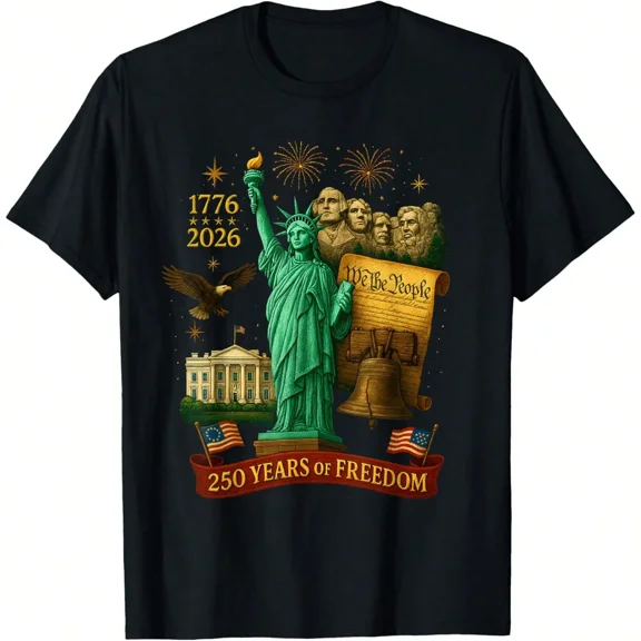 Men's Patriotic USA 250 Years of Freedom T-Shirt, 1776-2026 Semiquincentennial Graphic Tee