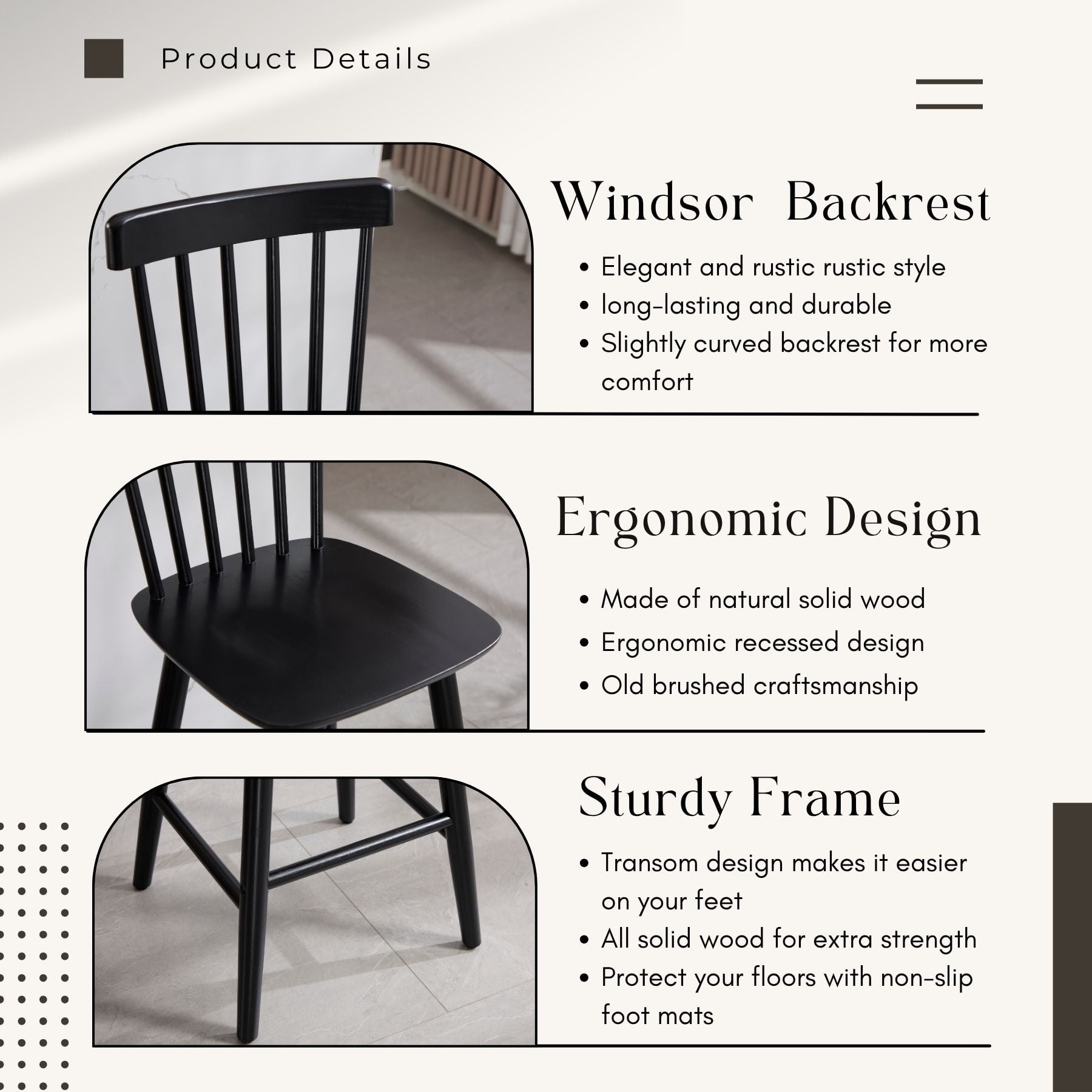 Dayalane Windsor Bar Stools Set of 2, 26" Farmhouse Wooden Counter Height Barstools with Spindle Back & Footrest, Armless Kitchen Island Stools for Bistro, Pub, Breakfast Bar,Black