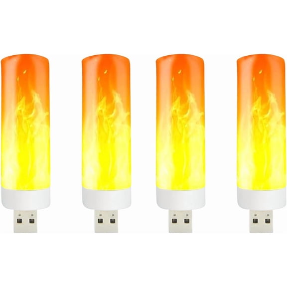 4 PCS USB Flame Ambiance Light, Plug LED Flame Effect Night Lamp for Bedroom and Bathroom, Portable Soft Warm Glow Safe and Durable Design for Elders and Cozy Spaces, Energy Efficient (Q)