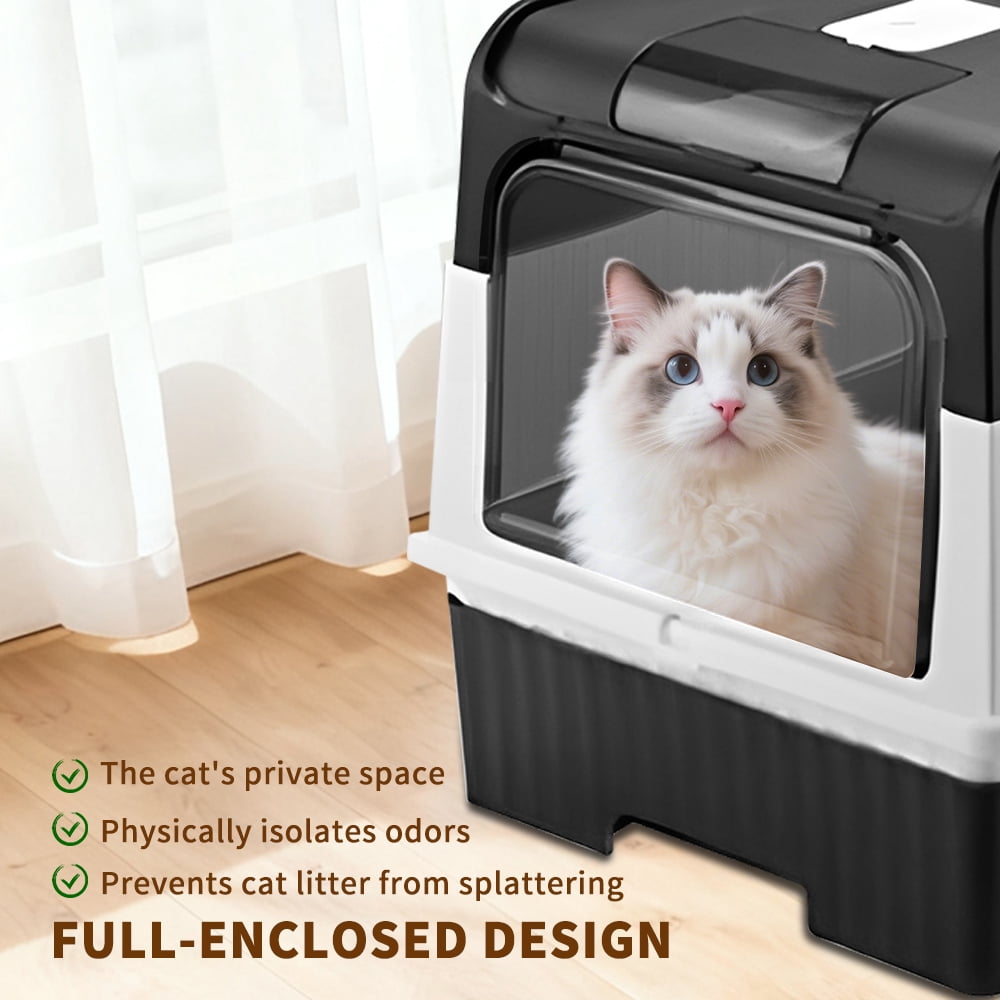 Fully Enclosed Cat Litter Box + Mat, Black/20.5*13.8in