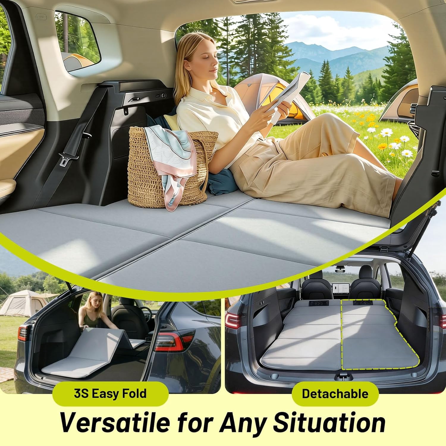 Car Bed for 2026 Kia Sorento, Foldable Non-Inflatable Memory Foam Camping Mattress, Thickened Portable Trunk Sleeping Pad, Air Mattress Upgrade for Camping & Travel Essentials, Outdoor Sleeping Bed