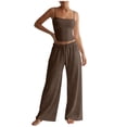 thumbnail image 1 of Pantalones Blancos Flare para Mujeres Estilo Color Sólido Suelto Apretado Cintura Cuello Redondo Tirar Cuerda Eslinga Cami Superior Y Pantalones de Cilindro Recto Conjunto de Medias de Encaje Blanco, 1 of 9