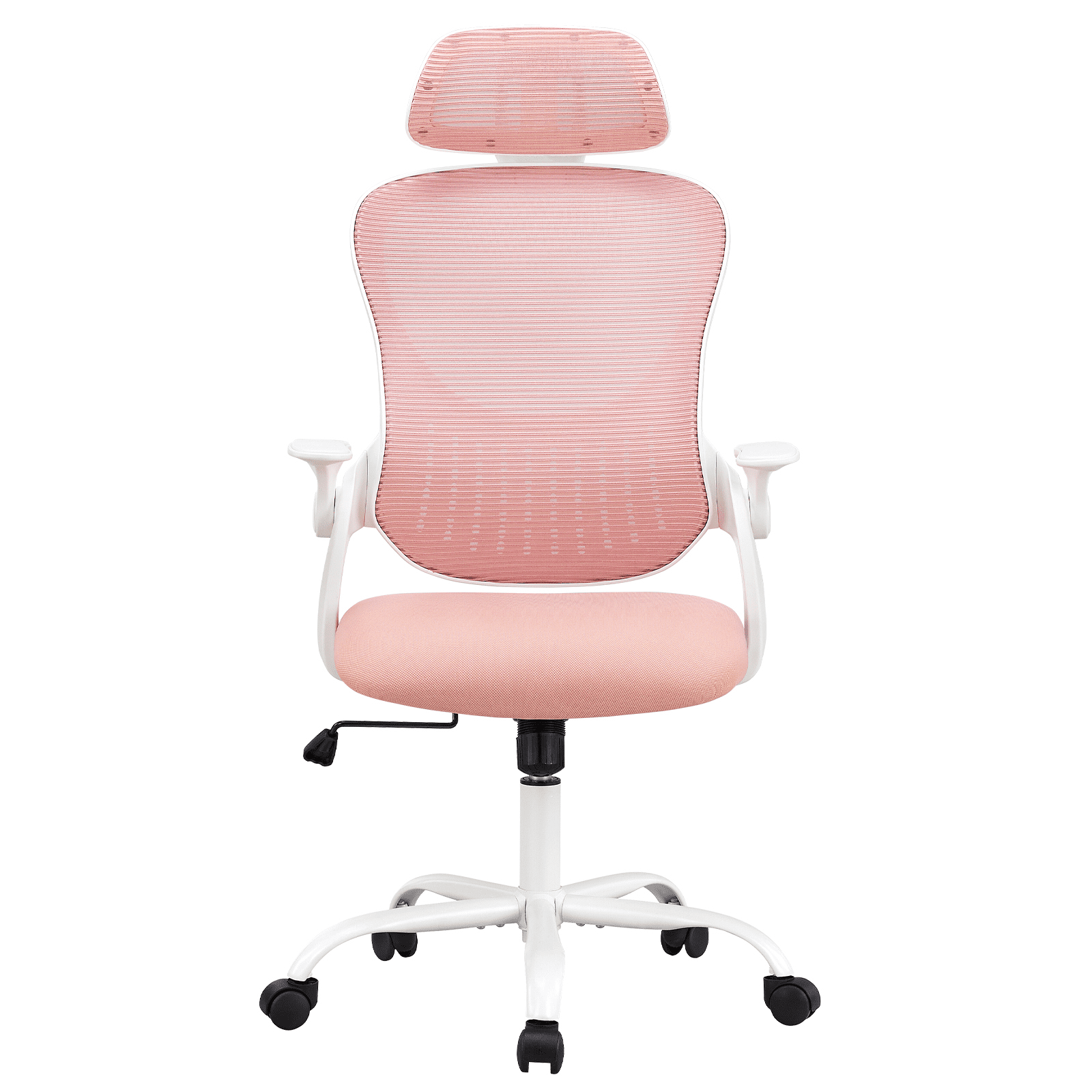 MAYEERTY Ergonomic Office Chair, Mesh High Back Adjustable Computer Desk Chair with Headrest, Flip-up Armrests and Wheels, Pink