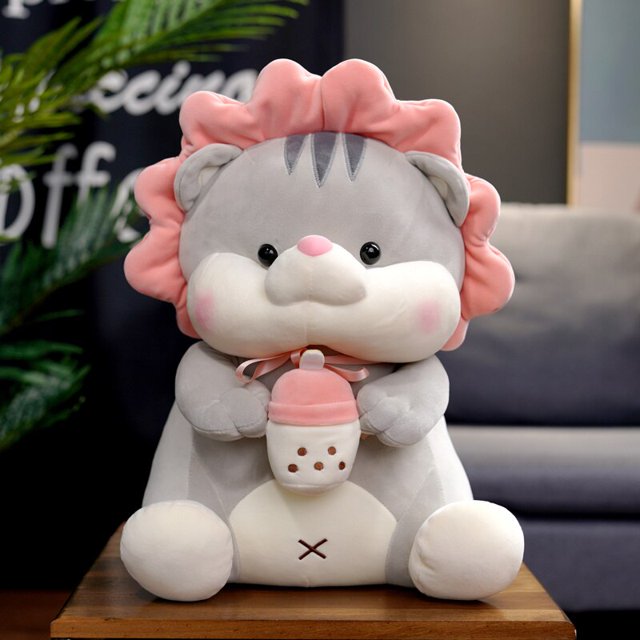 23/35/45cm Soft Huggable Animal Boba Pillow Cute Plush Cats Drinking Bubble Tea Toys Stuffed Doll for Girls Kids Birthday GiftPink35cm Deng Xun unisex
