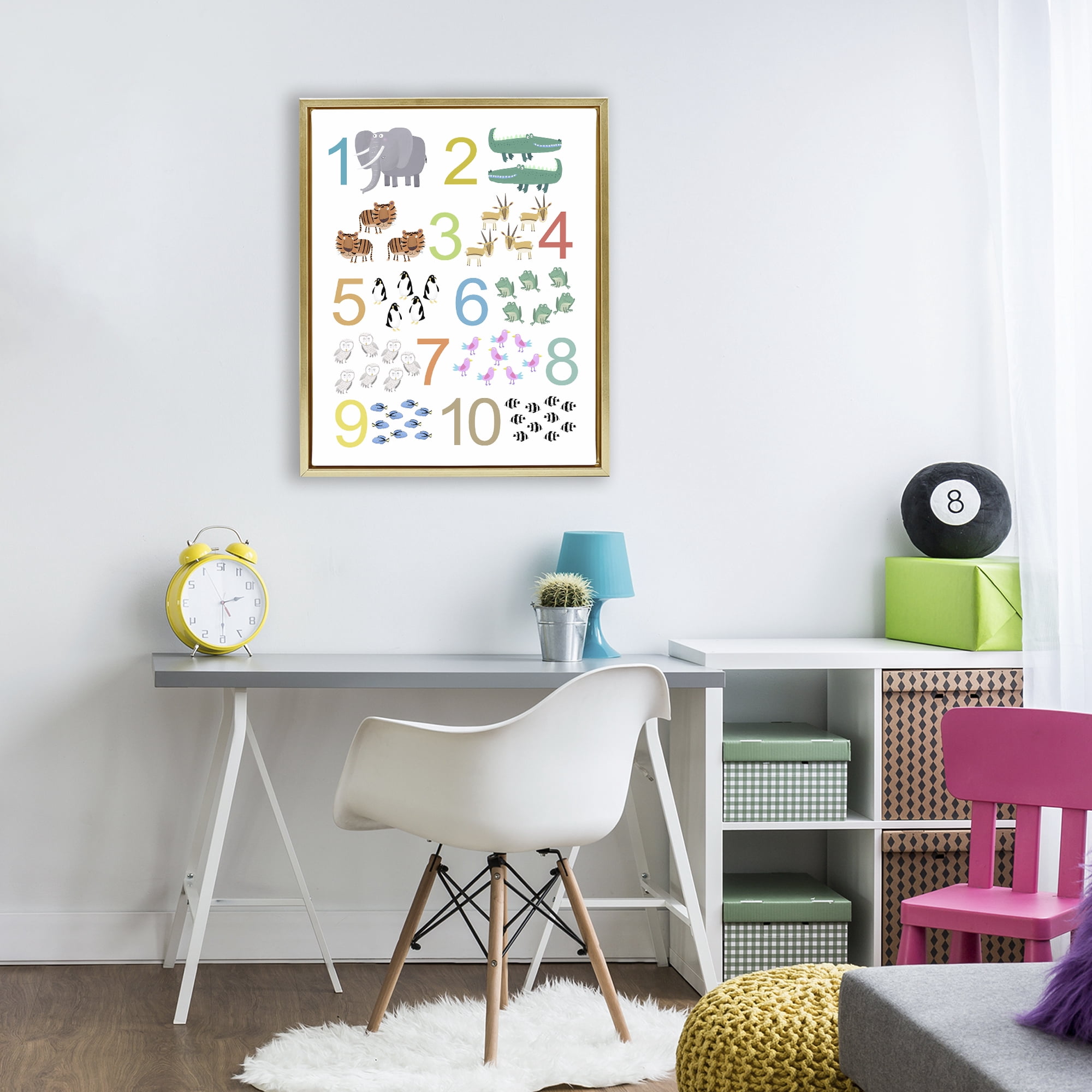 Kid's Counting Animals Gold Framed Floater Canvas Wall Art, design by Carla Daly