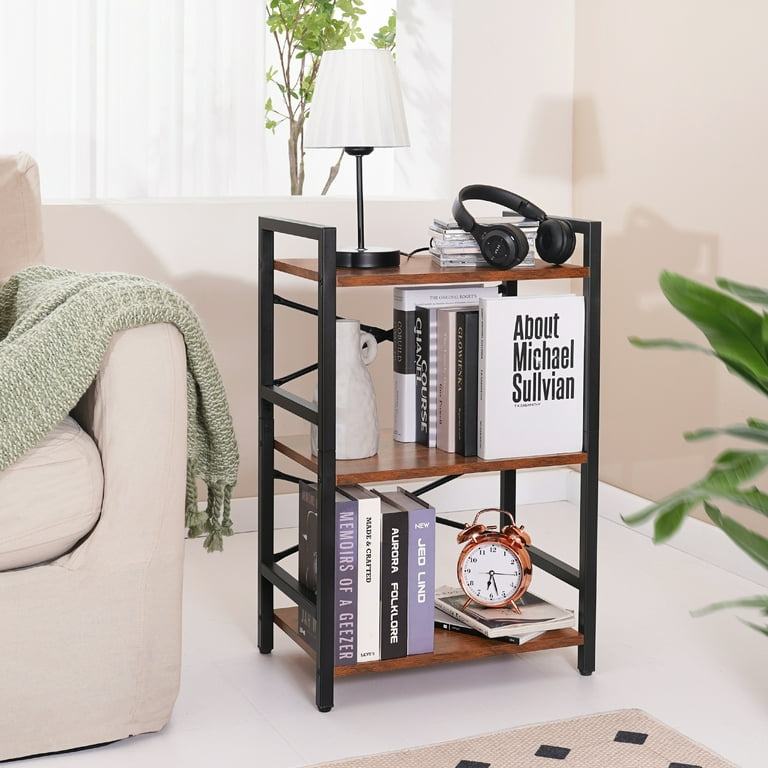Yoobure Bookshelf Small Book Shelf, Solid Industrial 3 Tier Shelf Bookcase,  Short Book Case for Bedroom, Living Room, Office Home, Small Spaces, Easy