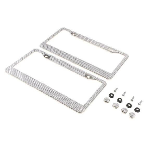 2pcs Premium Bling Plate Frames , Rhinestone Stainless Steel For Women And Men