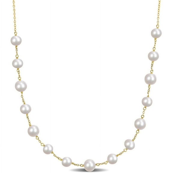 AMOUR 6.5-8.5 Mm Cultured Freshwater Pearl Tin Cup Necklace In 18k Gold Plated Sterling Silver