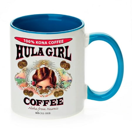 

Hula Girl Coffee 11oz Mug Two Tone Light Blue Inner and Handle with box