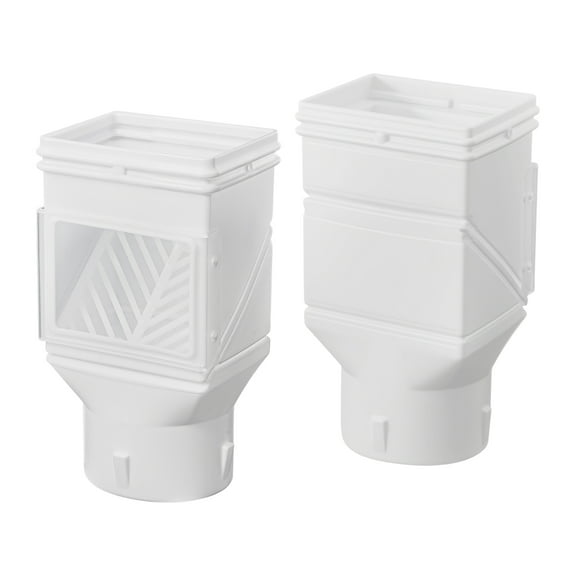 KFFKFF Gutter Downspouts with Diverter System, Rainwater Collection Kit for 2x3 or 3x4 Inch Inlets and 4-Inch Outlets, Flexible Barrel Attachment with Mesh Screen, Transparent, White