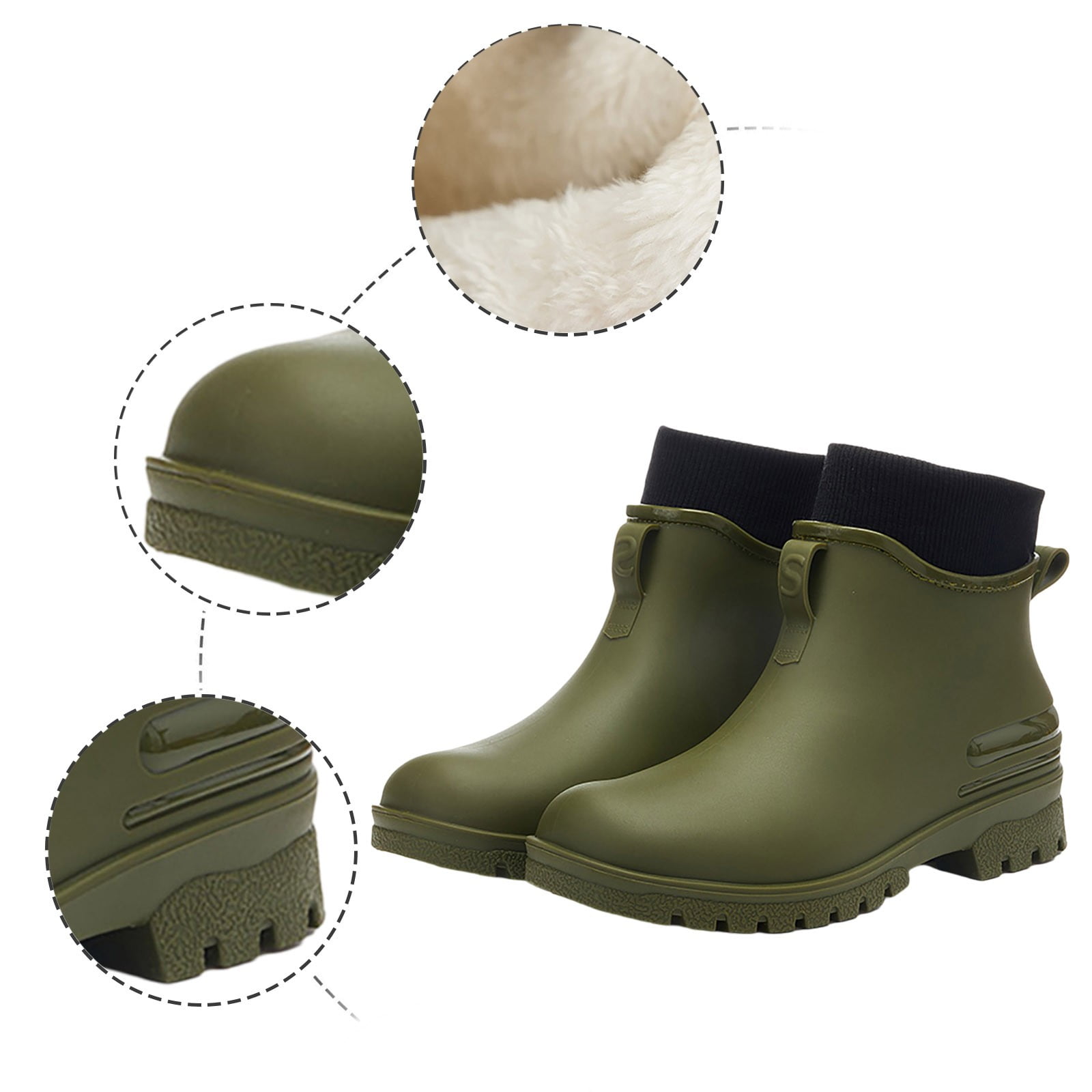 KANG Boots Women Non Detachable With Cotton Inside Rain Boots Outdoor Rubber Waterproof Shoes Rain Boots Collar Gardening Boots Ultra Lightweight Portable Garden Shoes