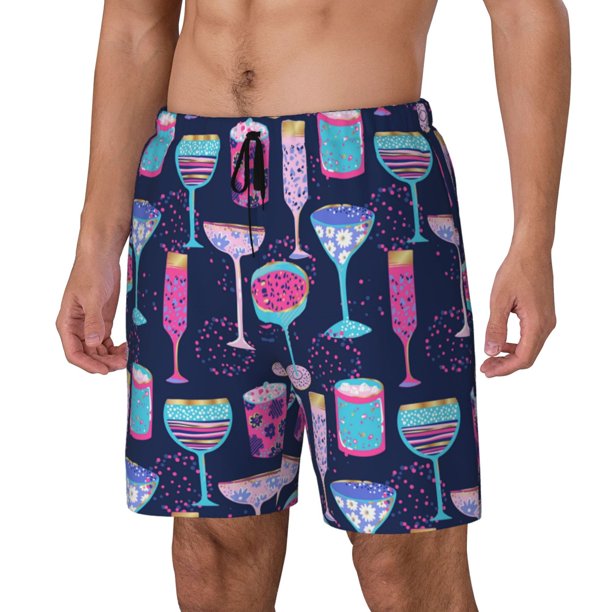 Fotbe Wine Glasses And Cocktails Traje de Baño para Hombre – Shorts de Natación de Secado Rápido con Forro y Bolsillos-Small