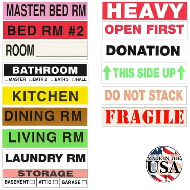 Tag-A-Room Color Coded Moving Labels 2 Bedrooms, 500 Permanent Adhesive Sticker Count, Bundle
