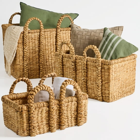 Best Choice Products 3Pc Shelf Baskets, Small, Large and XL Chunky Woven Wicker Baskets w/ Braided Handles - Natural
