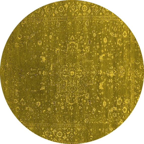 Ahgly Company Indoor Round Oriental Yellow Industrial Area Rugs, 8' Round
