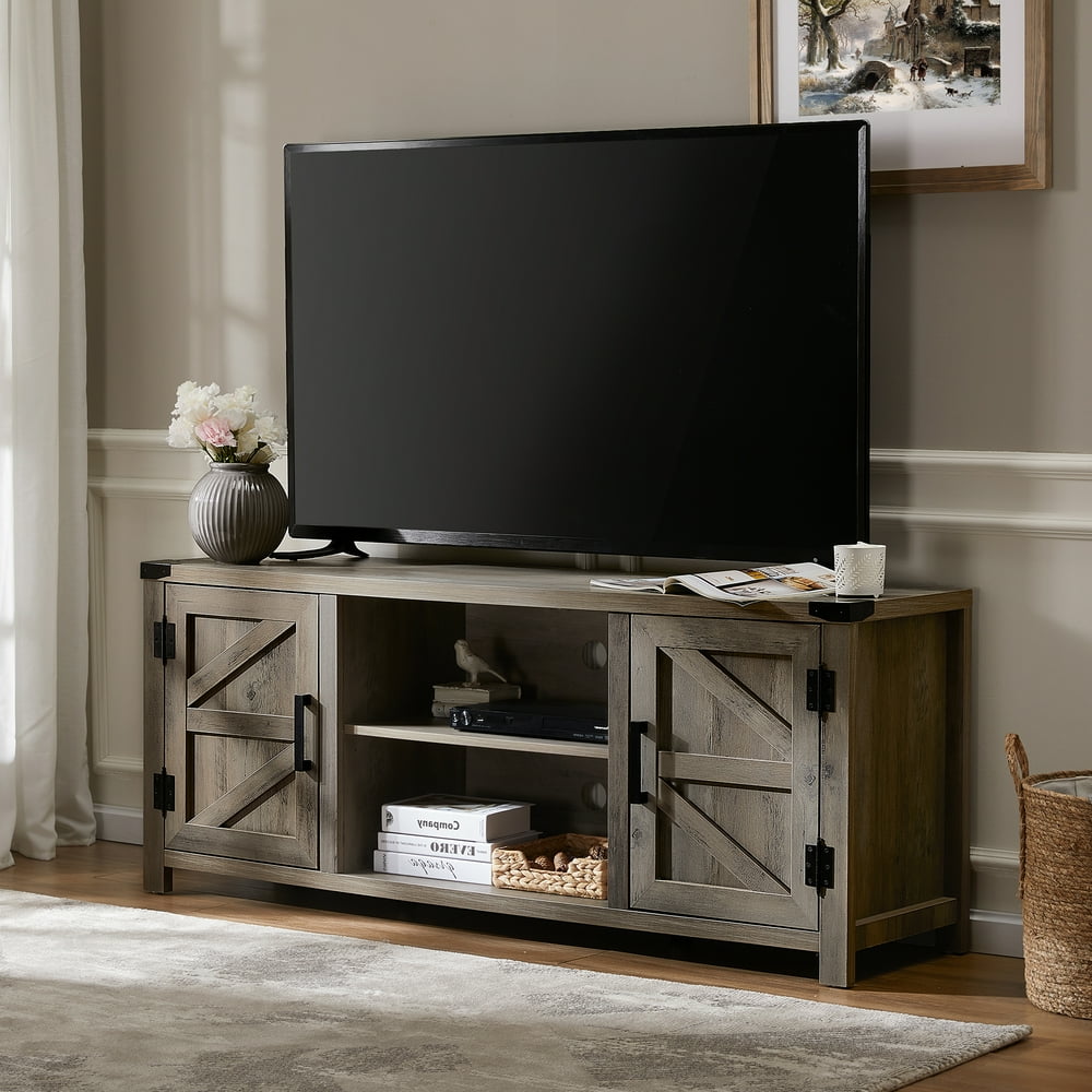 Wampat Farmhouse Barn Door Wood TV Stands for 65 inch Flat Screen
