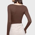 thumbnail image 3 of Gupgi Women Long Sleeve Crop Tops Solid Color Square Neck Slim Fitted T-Shirts Spring Tops, 3 of 7