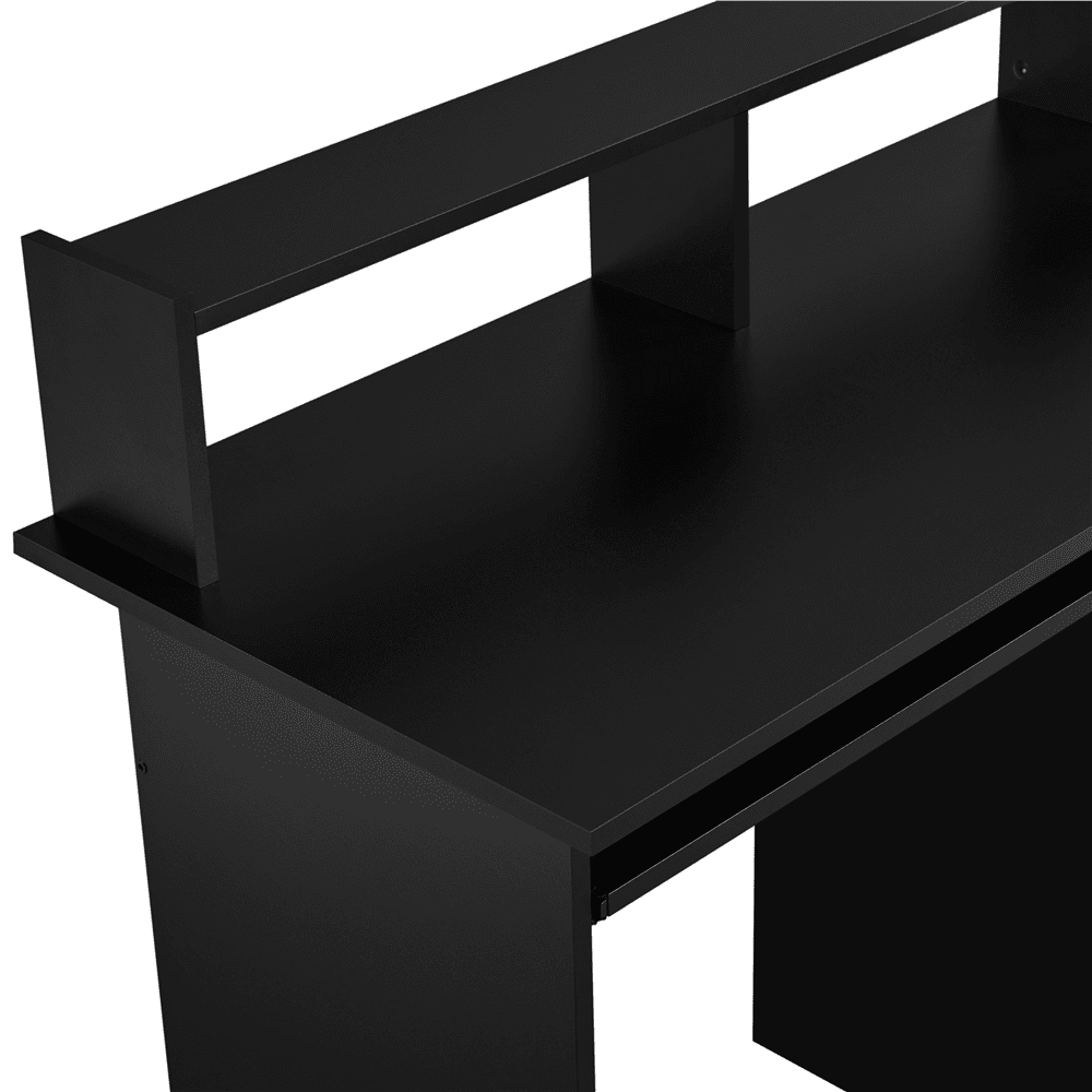 Alden Design Wooden Home Office Computer Desk with Drawers and Keyboard Tray, Black