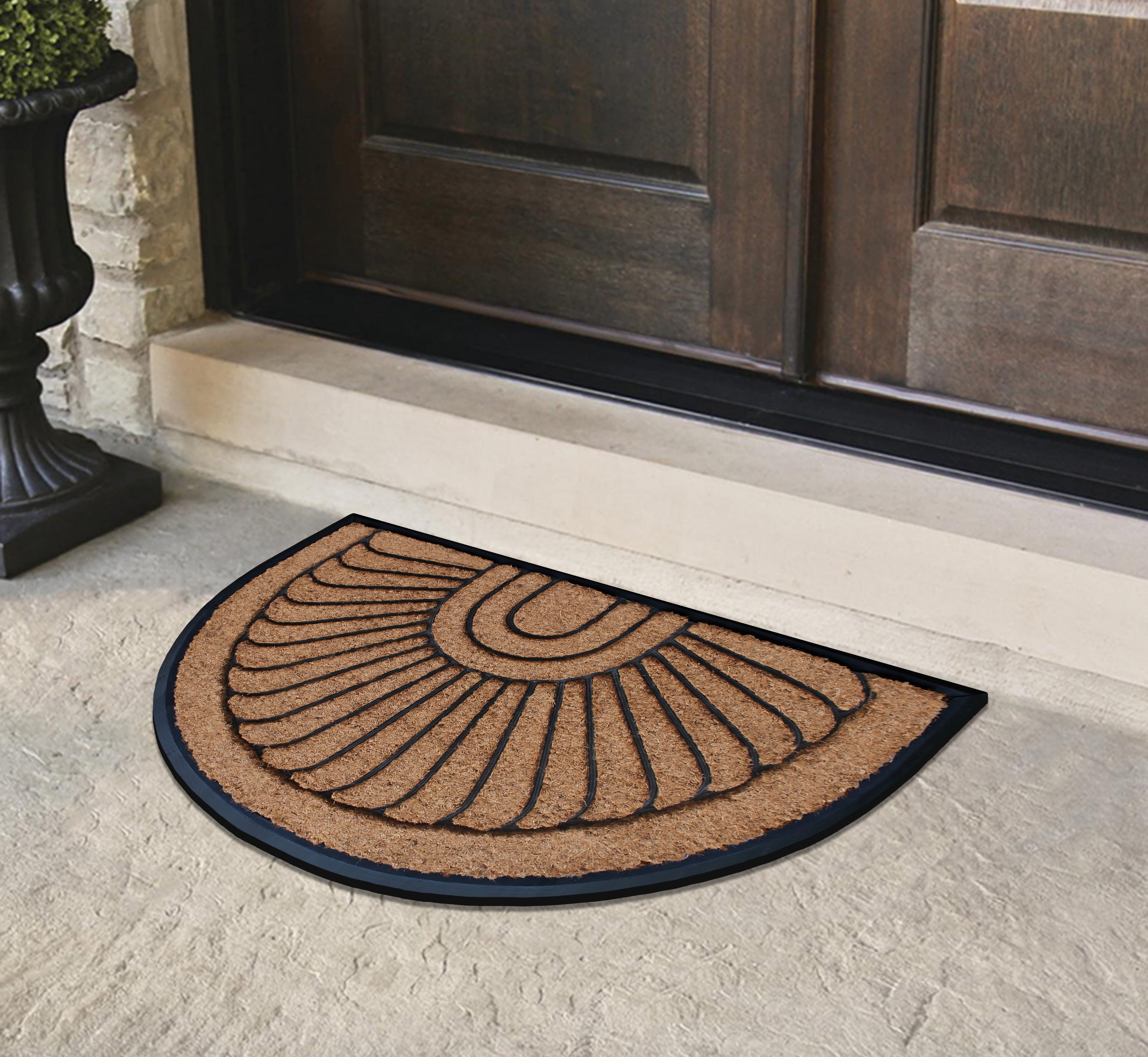 A1HC 23"x36" Natural Coir & Rubber Sunburst Half-Round Door Mat, Heavy-Duty, Low-Pile, Durable Outdoor Welcome Mat