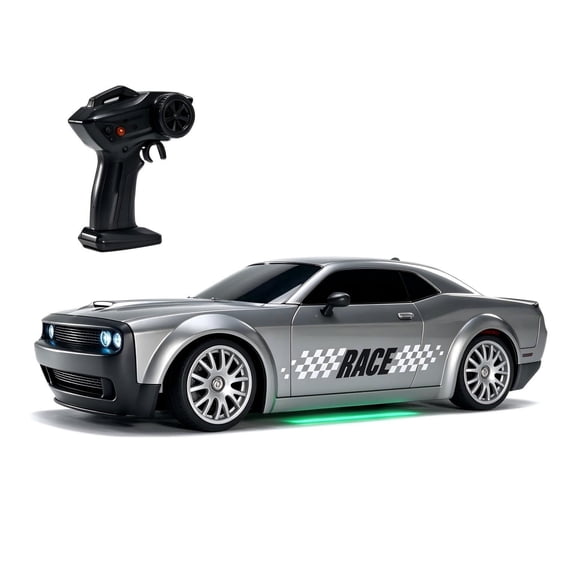 1/20 Scale 4WD RC Drift Car, 20KM/H High Speed Remote Control Racing Car with LED Lights, 130 Motor, Drift Tires, 2.4G, Silver Gray FQD15