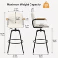 thumbnail image 3 of VECELO Set of 2 Counter Height Swivel Bar Stools with Back and Armrest, Modern Velvet Upholstered Bar Chairs for Kitchen Island, Steel Stool Frame, Beige, 3 of 11