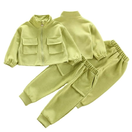 

KYAIGUO 2PCS Toddler Baby Girls Spring Fall Sweatshirt Outfits 1-4Y Solid Color Fashion Zipper Tops Sweatpants with Pockets Tracksuit Clothes Set