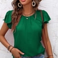 thumbnail image 2 of Hauts d'Été pour Femmes Tendance Col Rond à Volants Manches Courtes T-Shirts Unis Décontractés Amples Confortables Mignons Tuniques Verts, 2 of 7