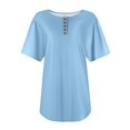 thumbnail image 3 of NAMTYQX Spring Shirts for Women 2025 Comfort Soft Plus Size Crewneck Fashion Lounge Solid Color Short Sleeve Loose Fit Light Blue Size 3XL, 3 of 5