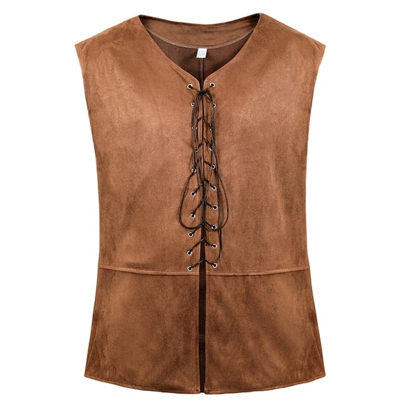 Grebrafan Pirate Vest Men Medieval Renaissance Viking 2XL Coffee