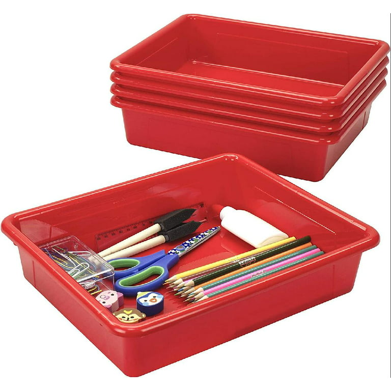Storex Letter Size Flat Storage Tray – Organizer Bin with Non-Snap Lid for  Classroom, Office and Home, Red, 5-Pack (62537U05C)
