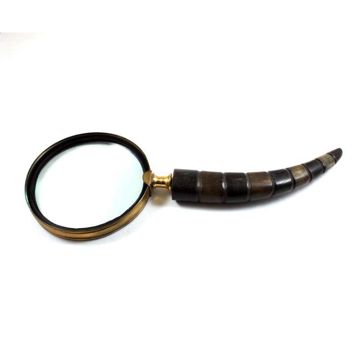 Maritime Treasures Brass Nautical Hand Held Magnifier Magnifying Glass Lens with Beautiful Horn Type Curve Handle Grip