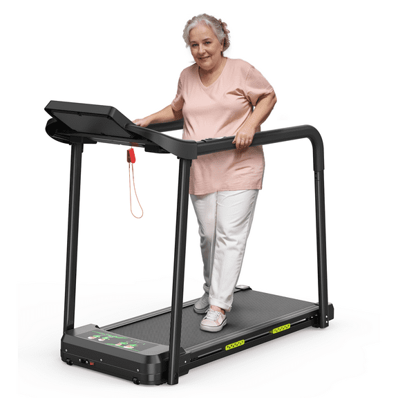 Mintazer Senior-Friendly Treadmill with Safety Handrails, 2.5 HP Folding Walking Treadmill for Home Use, Black