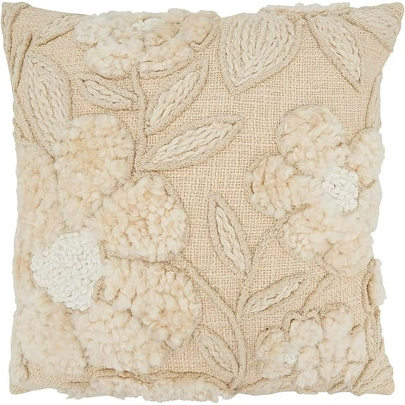 Embroidered Floral Pillow Cover