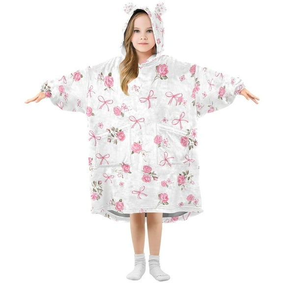 joogoo Wearable Blanket Hoodie for Rose Bow Flower Oversized Sherpa Hooded 3-14 YR M