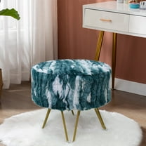 Home Soft Things Jacquard Faux Fur Round Ottoman - Deep teal - 18" x 18" x 18"