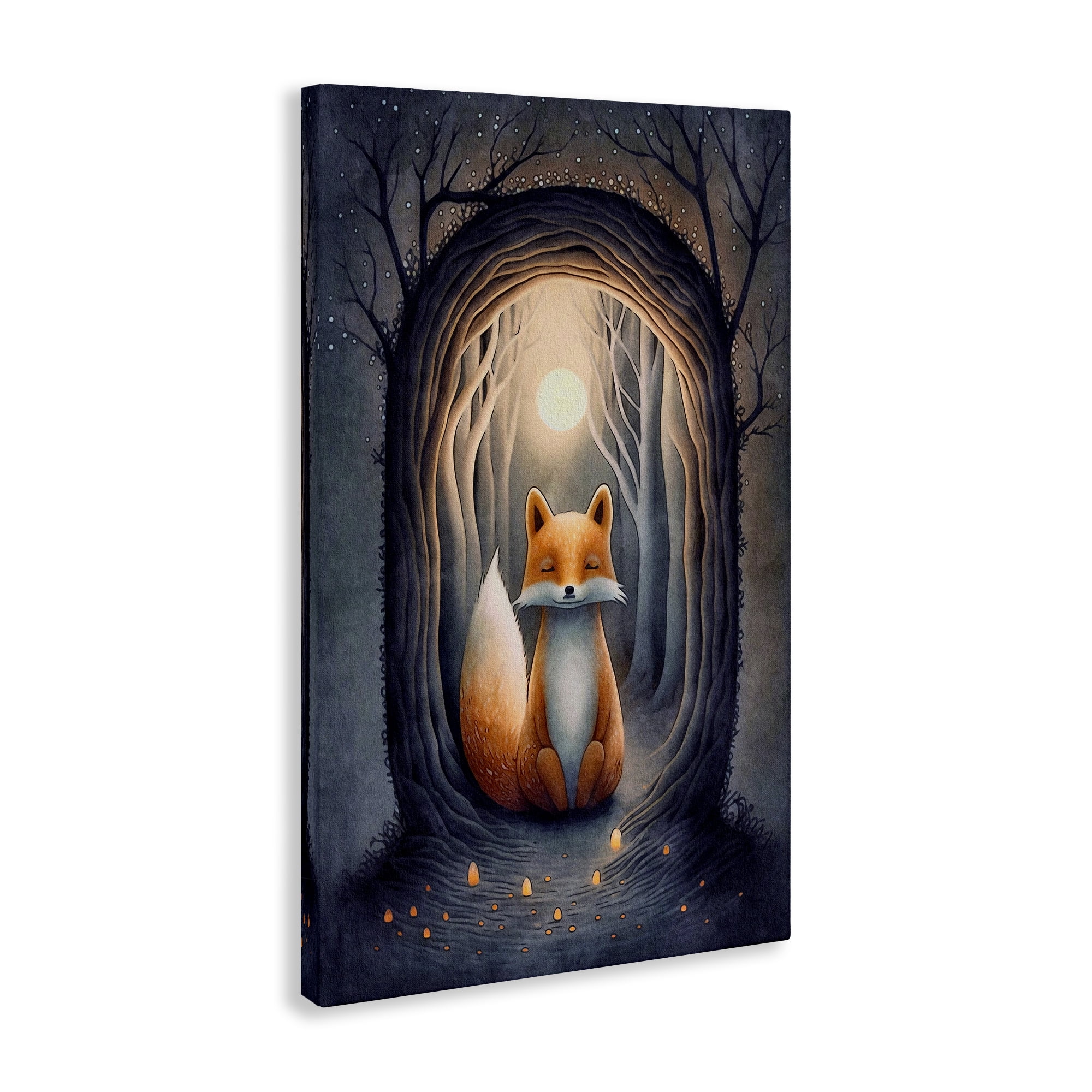 Stupell Industries Mystic Fox in Nature Landscape Painting Gallery Wrapped Canvas Art Print Wall Art, 24 x 36