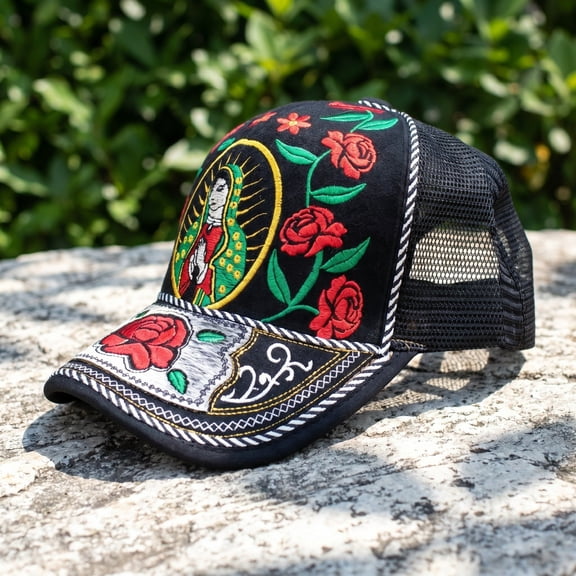 Mary Rose Religious Trucker Hat, Vintage Western Mesh Back Snapback Cap Adjustable Sun Hat for Men Women Streetwear(Multicolor 4.72in)