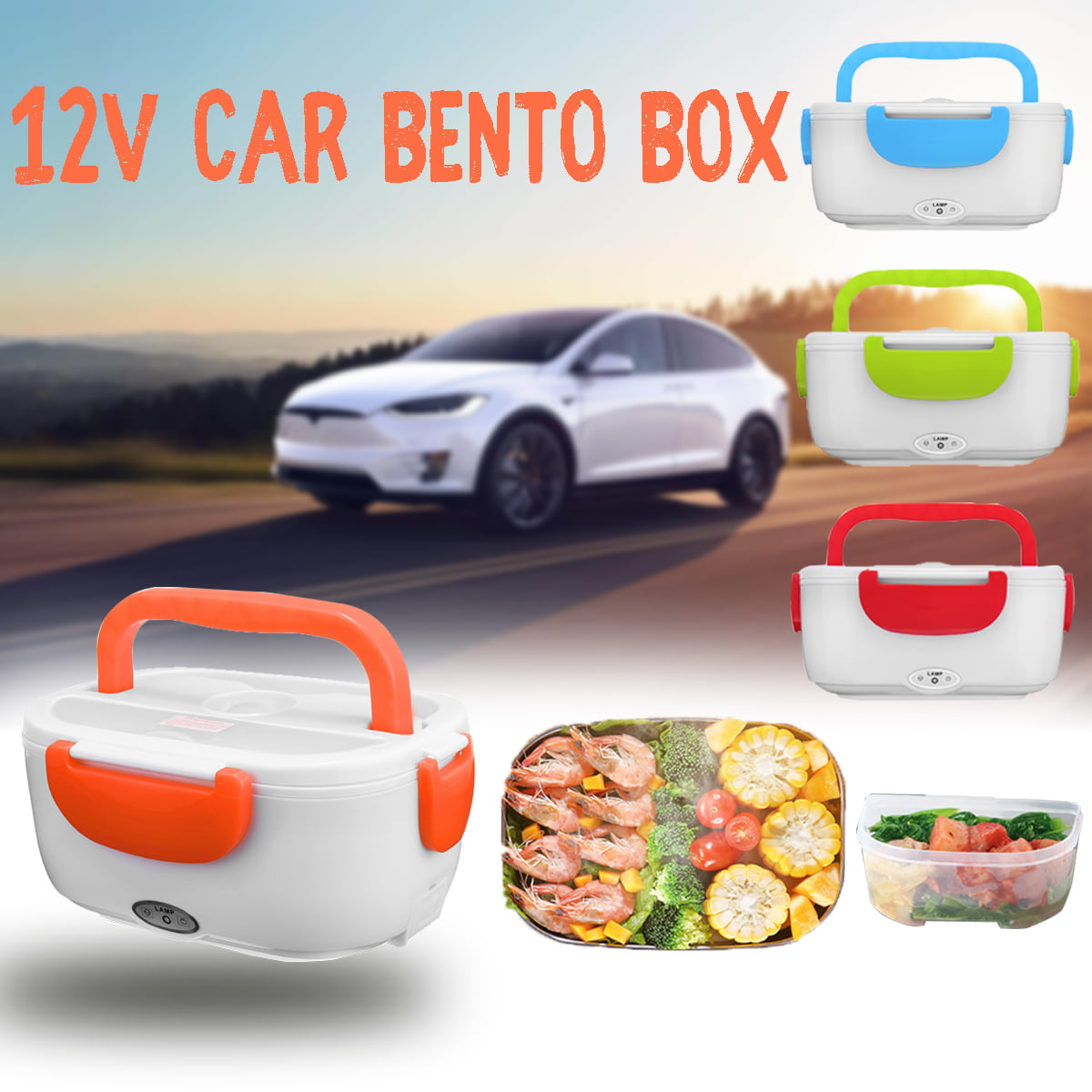 Car and RV Electric Heating Meal Lunch Box Rice Container Food Warmer with  12V Car Plug Adapter 
