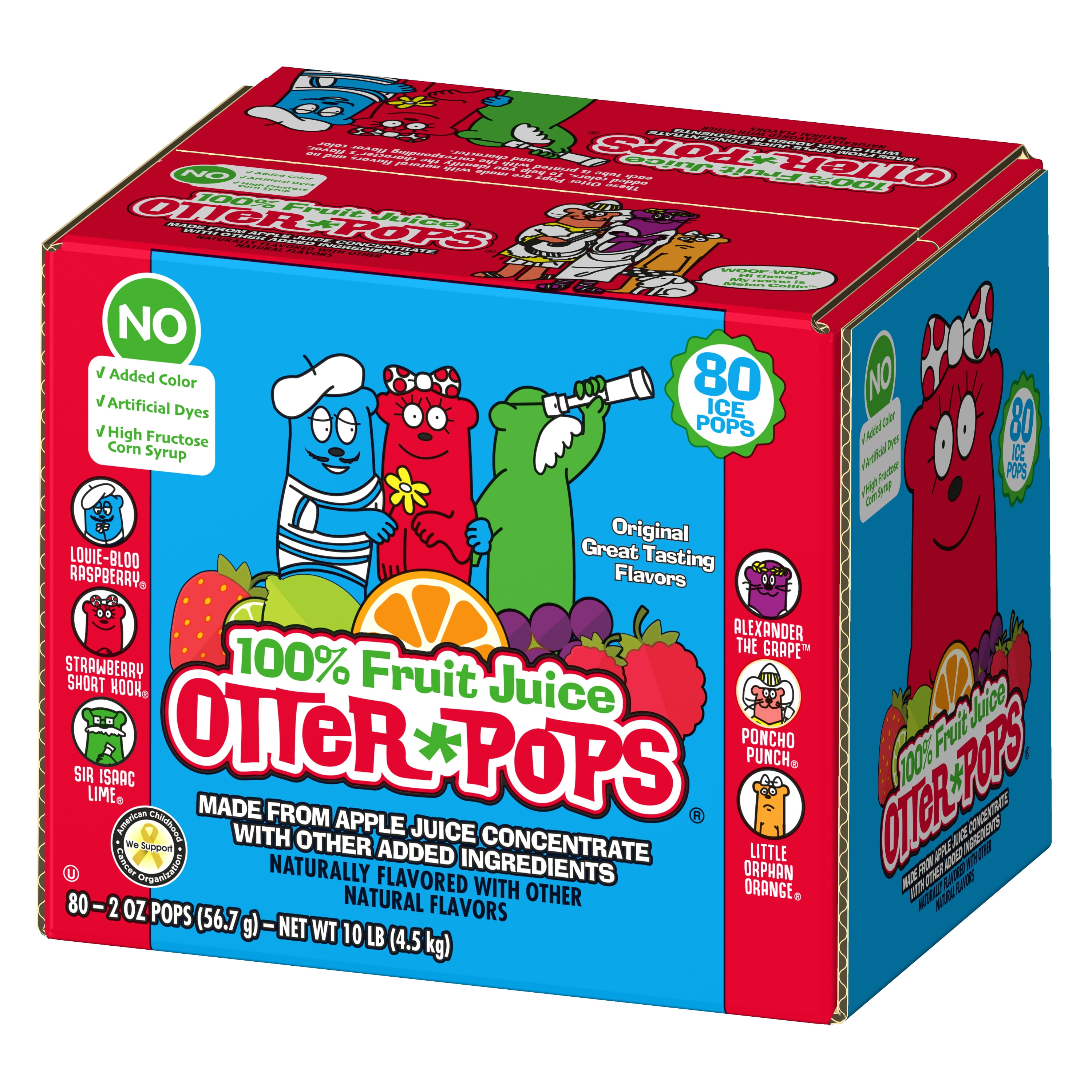 Otter Pops 100% Fruit Juice Assorted Fruit Ice Pops, Gluten-Free Freezer Snack, 2 oz, 80 Count, Gluten-Free