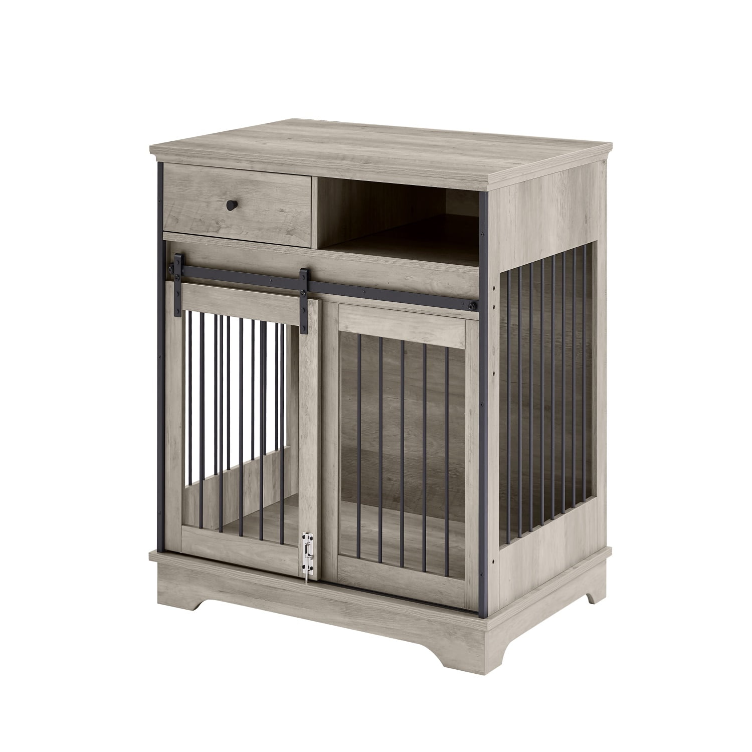 Pefilos 35" Wooden Dog Kennel End Table with Drawers and Sliding Door Dog Crate, Furniture Style Dog Crate, Gray Pefilos 35" Wooden Dog Kennel End Table with Drawers and Sliding Door Dog Crate, Furniture Style Dog Crate, Gray
