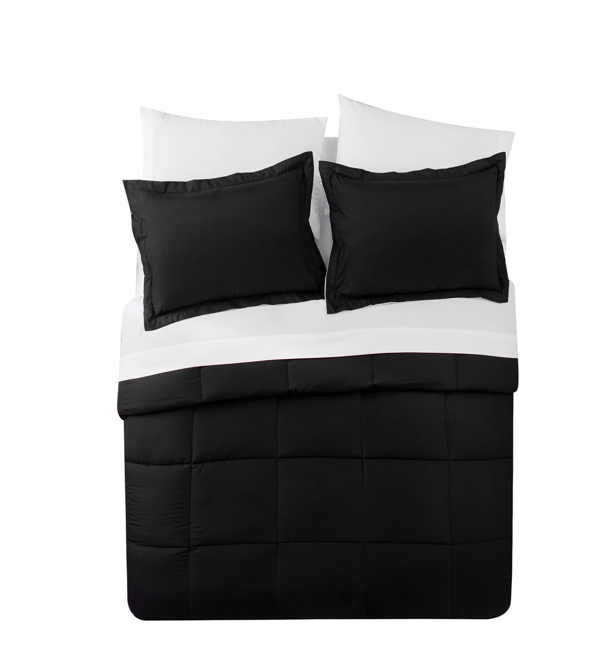 VCNY Home Lincoln 7-Piece Black/White Solid Color Reversible Bed in a Bag, Queen, Adult, Unisex