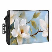 Floral White Outdoor TV Cover 52 to 55 inch Weatherproof Waterproof, Magnolia Leaf Plant TV Enclosures with Remote Control Pocket Flat Screen Protector for Outside