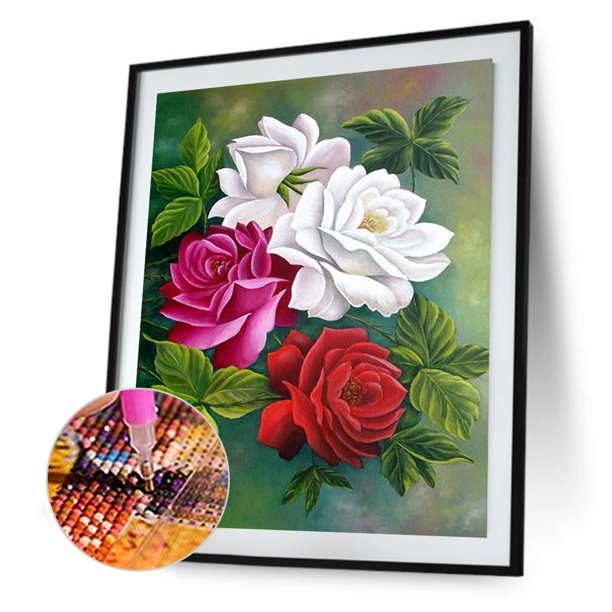 Cuadros Decorativos Pintura con diamantes de imitación para decoración del hogar bordado de Wdftyju punto de cruz con dibujos de flores mosaico de dibujo artesanal 40X30CM