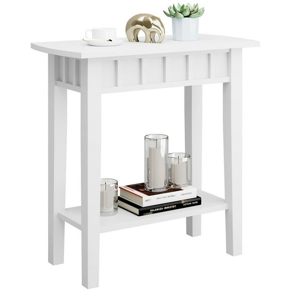 Gymax 2-tier Side End Sofa Coffee Table Nightstand for Bedroom Living Room White