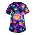 thumbnail image 6 of Womens Halloween Scrub Top V Neck Short Sleeve Tunic with Pockets Side Slits Loose Fit Breathable Stretch Pullover Uniform for Nurses Purple Pink 5XL, 6 of 6